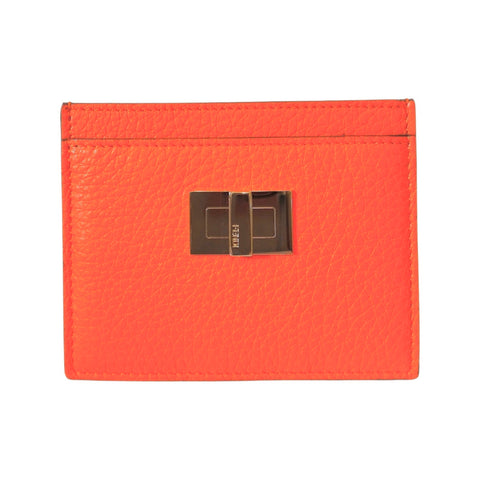Fendi Peekaboo Orange Grained Leather Card Case Wallet at_Queen_Bee_of_Beverly_Hills