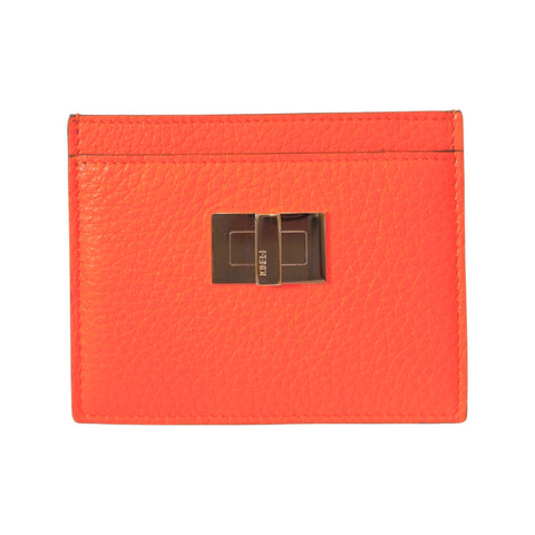 Fendi Peekaboo Orange Grained Leather Card Case Wallet at_Queen_Bee_of_Beverly_Hills