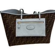 Fendi Reversible FF Canvas and Light Blue Leather Tote Bag - available at Queen Bee of Beverly Hills. 