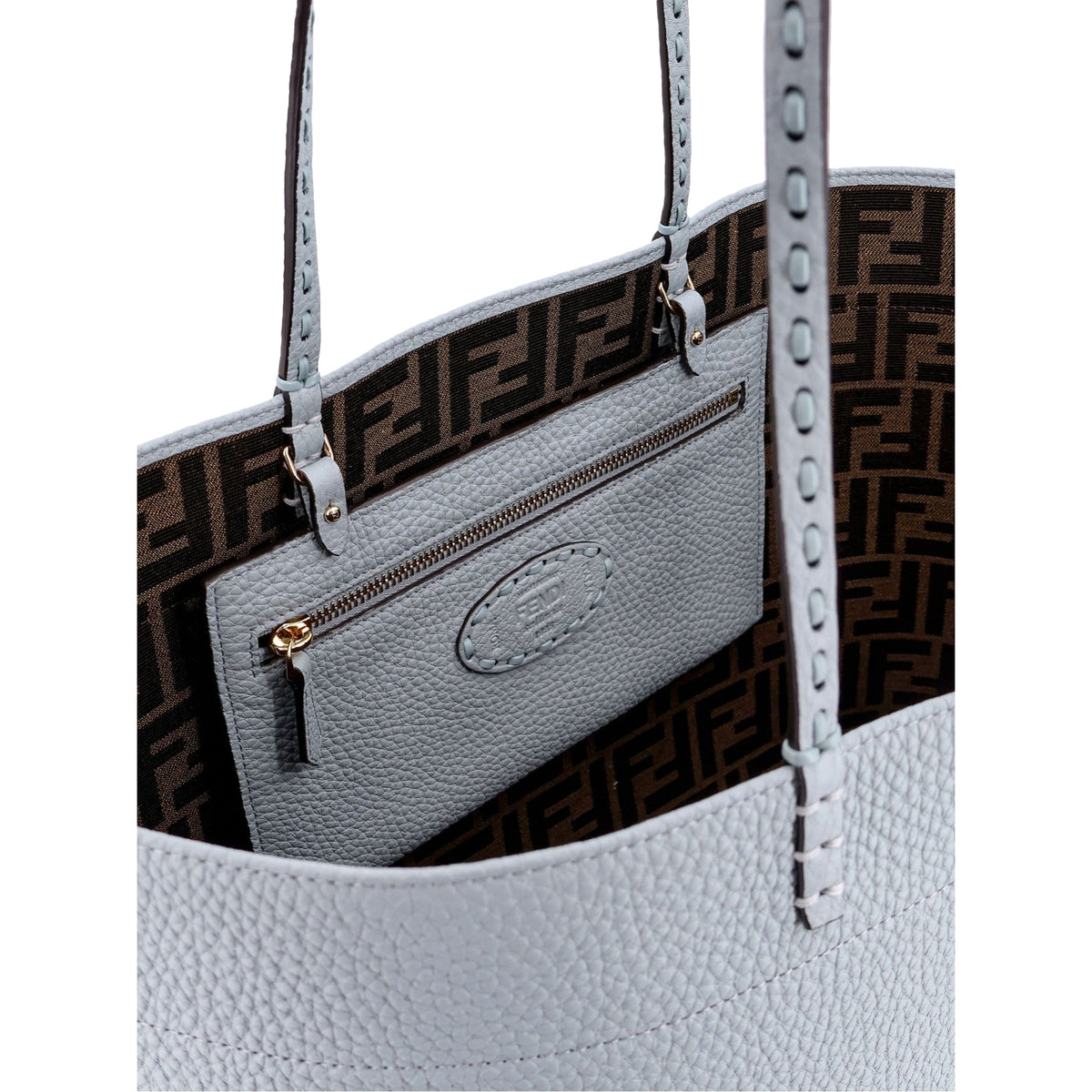 Fendi Reversible FF Canvas and Light Blue Leather Tote Bag - available at Queen Bee of Beverly Hills. 