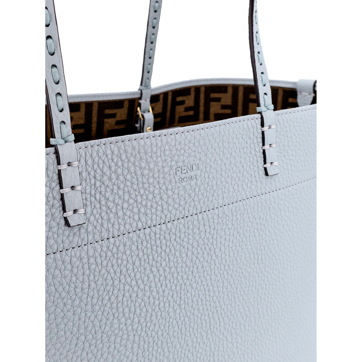 Fendi Reversible FF Canvas and Light Blue Leather Tote Bag - available at Queen Bee of Beverly Hills. 