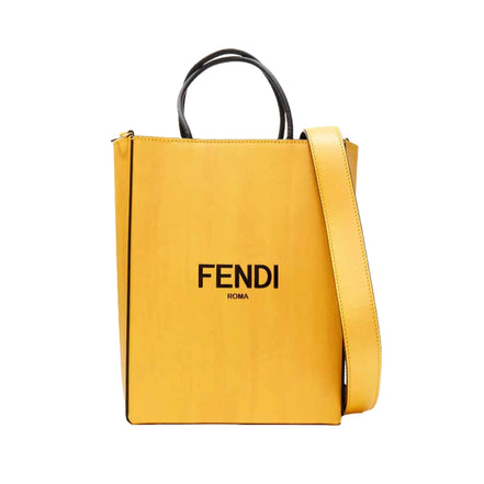 Fendi Roma 2Way Embossed Yellow Leather Crossbody Shopping Tote Bag available at Queen Bee of Beverly Hills