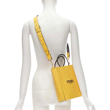 Fendi Roma 2Way Embossed Yellow Leather Crossbody Shopping Tote Bag available at Queen Bee of Beverly Hills