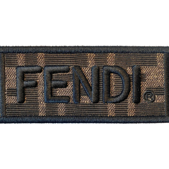 Fendi Roma Amor Embroidered Zucca Canvas Brown Mini Strap available at Queen Bee of Beverly Hills