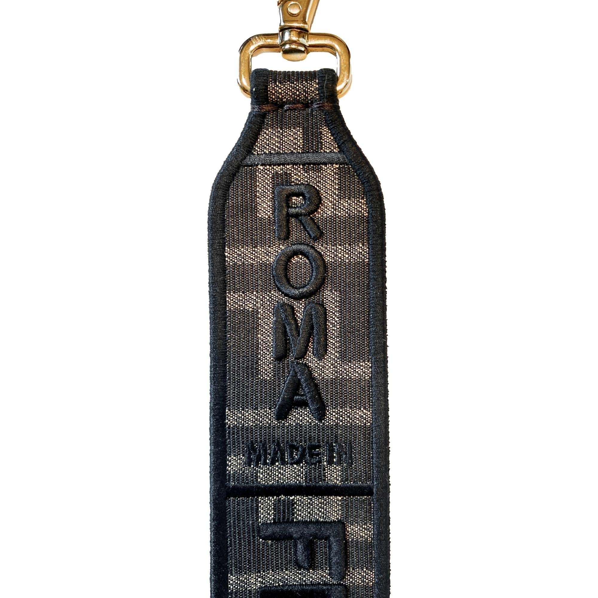 Fendi Roma Amor Embroidered Zucca Canvas Brown Mini Strap available at Queen Bee of Beverly Hills