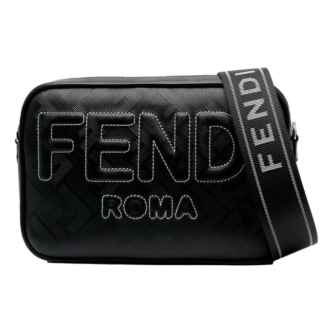 Fendi Roma Black Shadow Leather Canvas  Camera Crossbody Bag available at Queen Bee of Beverly Hills