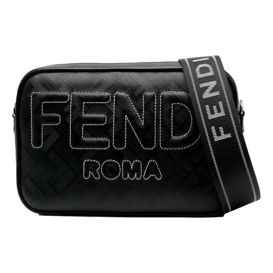 Fendi Roma Black Shadow Leather Canvas  Camera Crossbody Bag available at Queen Bee of Beverly Hills