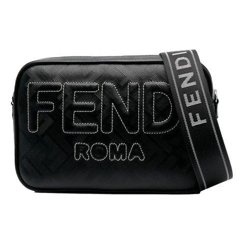 Fendi Roma Black Shadow Leather Canvas  Camera Crossbody Bag available at Queen Bee of Beverly Hills