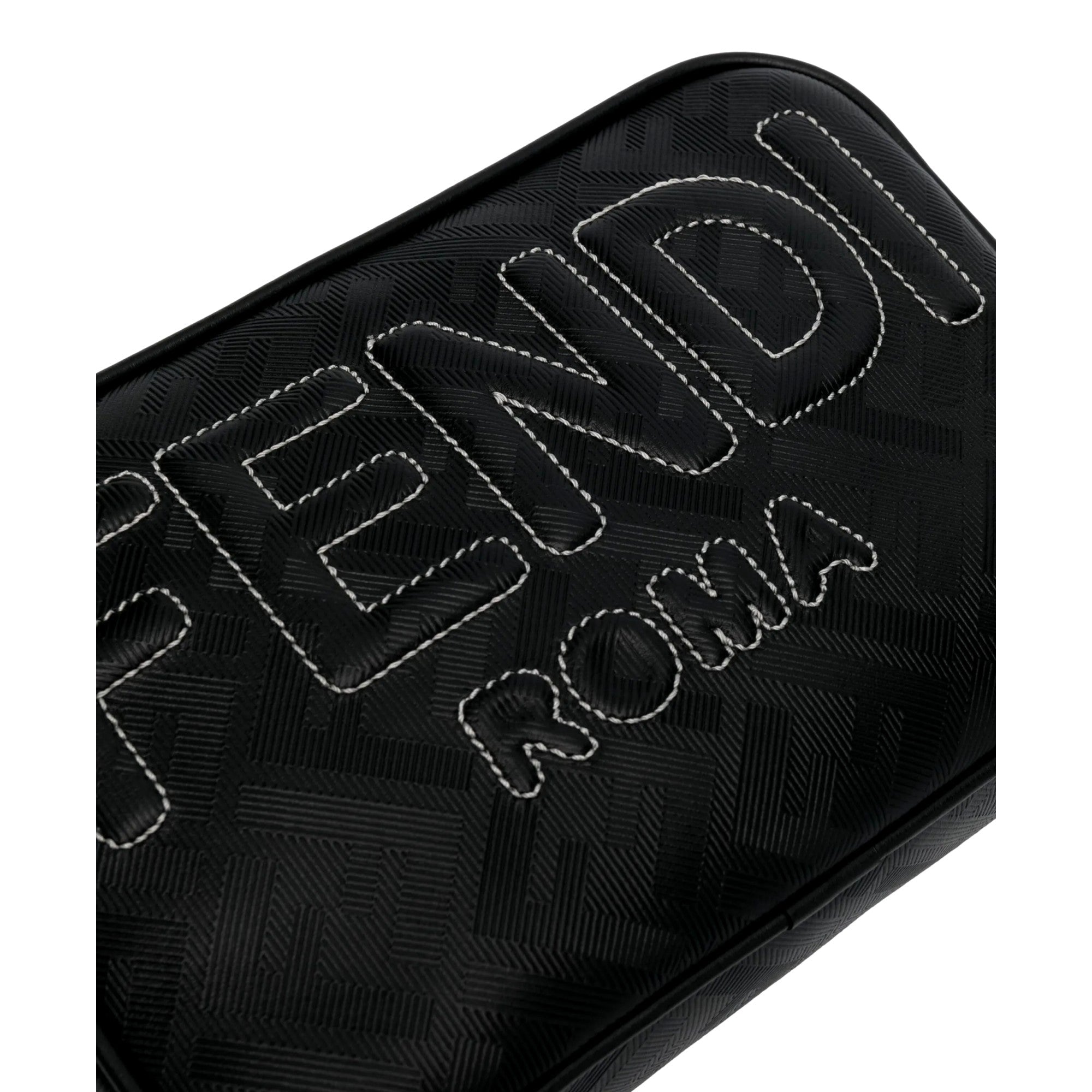 Fendi Roma Black Shadow Leather Canvas  Camera Crossbody Bag available at Queen Bee of Beverly Hills