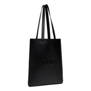 Fendi Roma Embossed Logo Black Calf Leather Large Shopping Tote Bag available at Queen Bee of Beverly Hills
