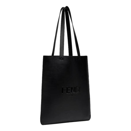 Fendi Roma Embossed Logo Black Calf Leather Large Shopping Tote Bag available at Queen Bee of Beverly Hills