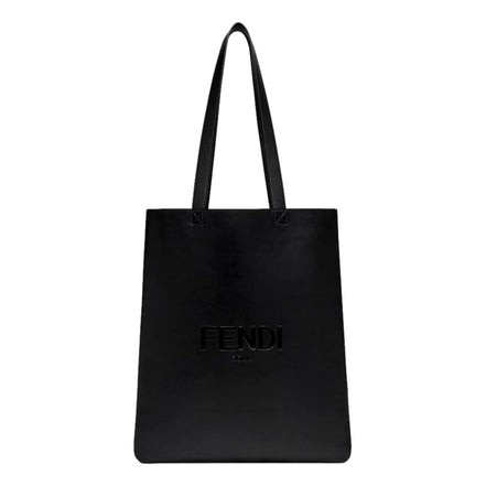 Fendi Roma Embossed Logo Black Calf Leather Large Shopping Tote Bag available at Queen Bee of Beverly Hills