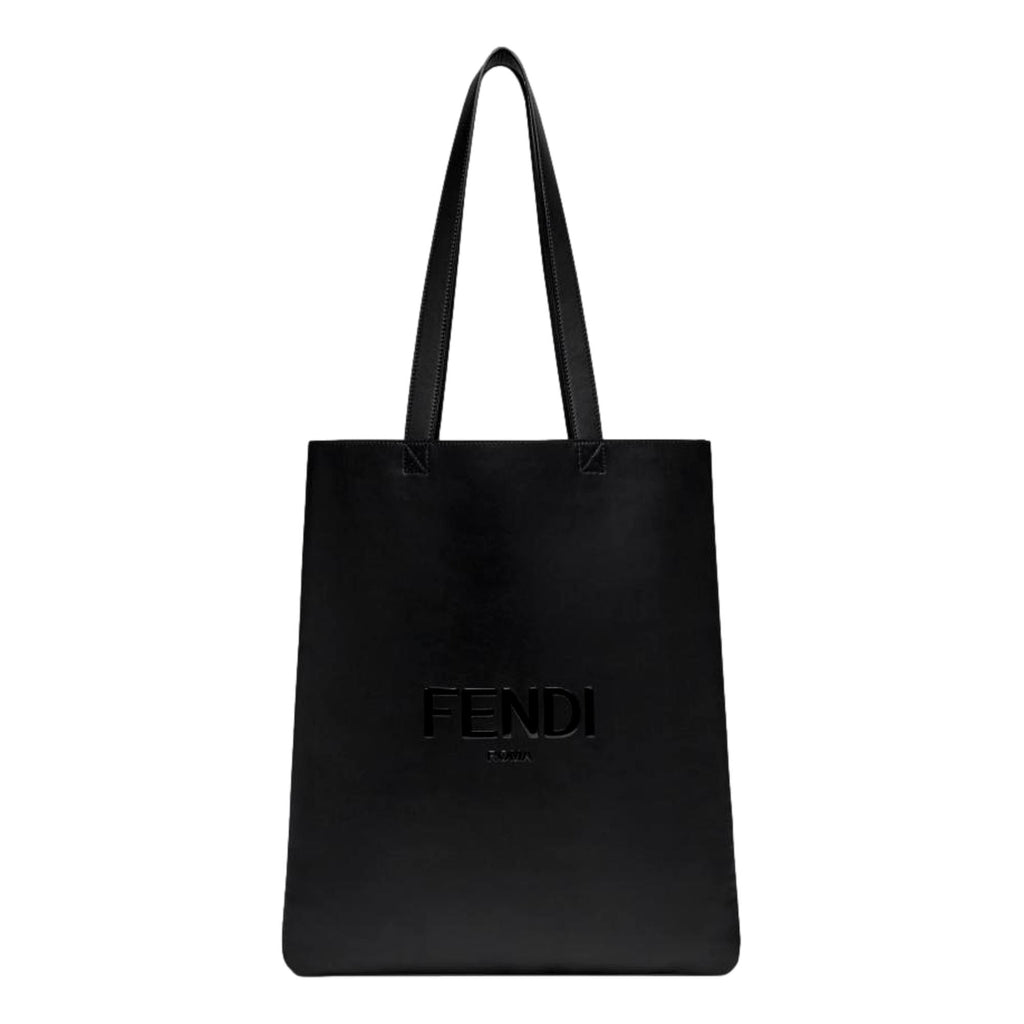 Fendi Roma Embossed Logo Black Calf Leather Large Shopping Tote
