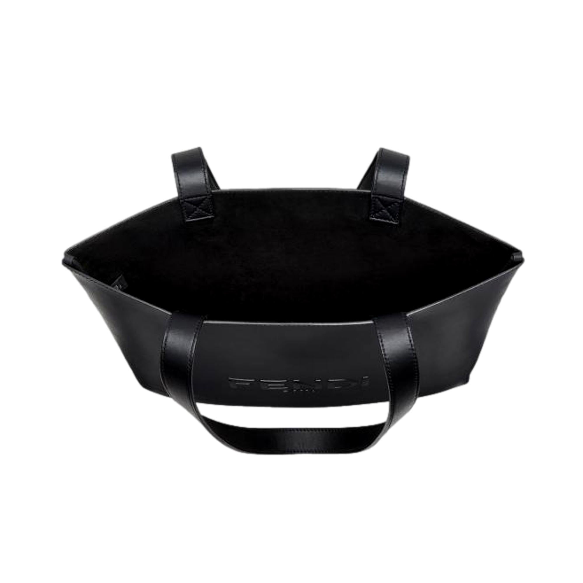 Fendi Roma Embossed Logo Black Calf Leather Large Shopping Tote Bag available at Queen Bee of Beverly Hills