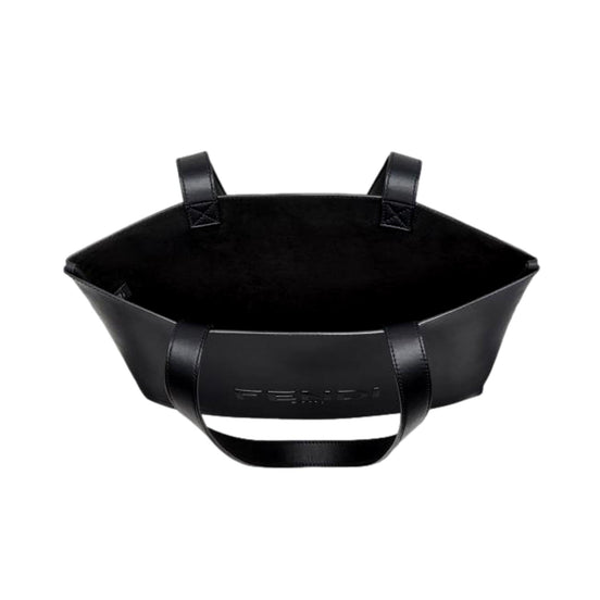 Fendi Roma Embossed Logo Black Calf Leather Large Shopping Tote Bag available at Queen Bee of Beverly Hills