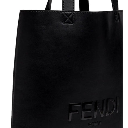 Fendi Roma Embossed Logo Black Calf Leather Large Shopping Tote Bag available at Queen Bee of Beverly Hills