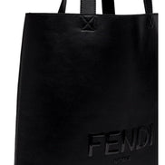 Fendi Roma Embossed Logo Black Calf Leather Large Shopping Tote Bag available at Queen Bee of Beverly Hills