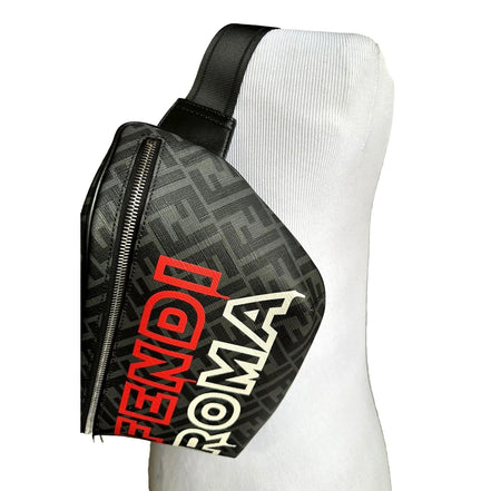 Fendi Roma Fendigraphy Nero and Rosso Leather Belt Bag available at Queen Bee of Beverly Hills