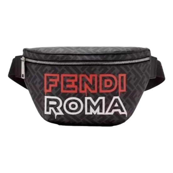 Fendi Roma Fendigraphy Nero and Rosso Leather Belt Bag available at Queen Bee of Beverly Hills