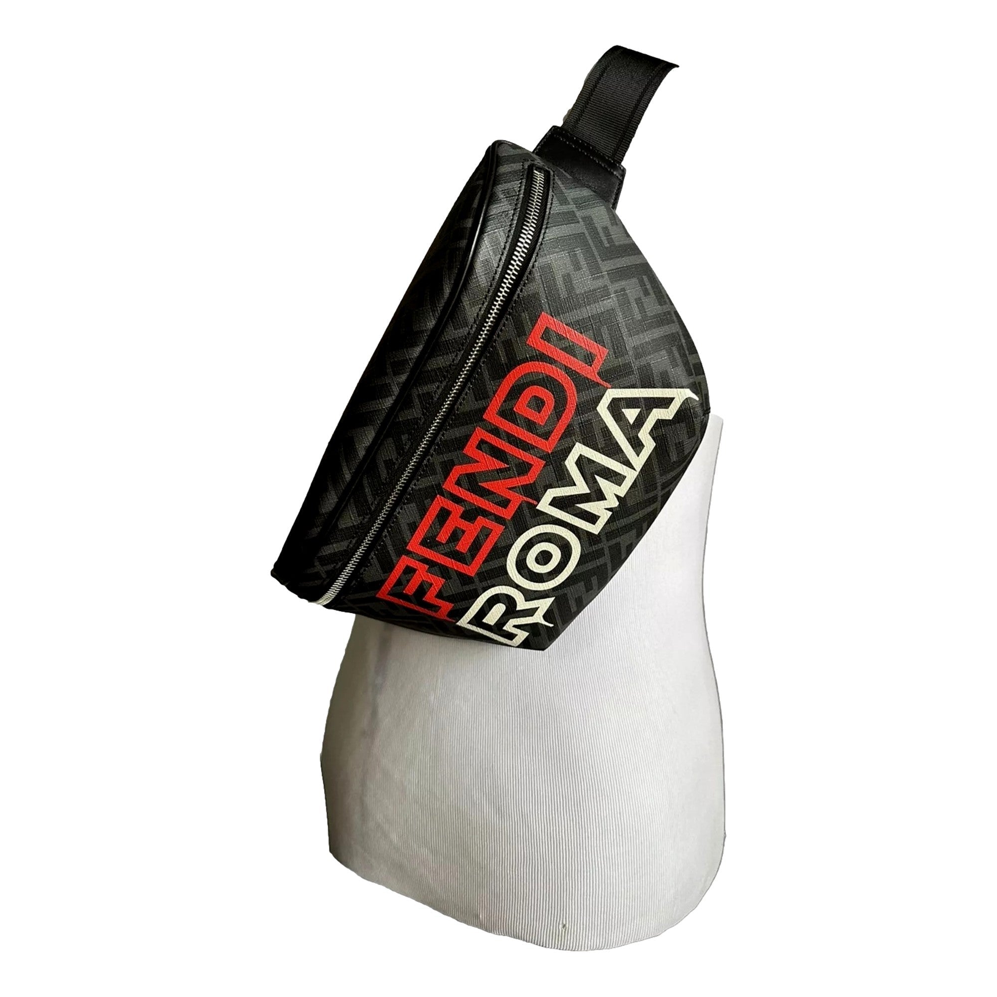 Fendi Roma Fendigraphy Nero and Rosso Leather Belt Bag available at Queen Bee of Beverly Hills