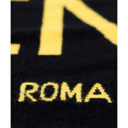 Fendi Roma Knitted Wool Cashmere Black Yellow Logo Scarf available at Queen Bee of Beverly Hills