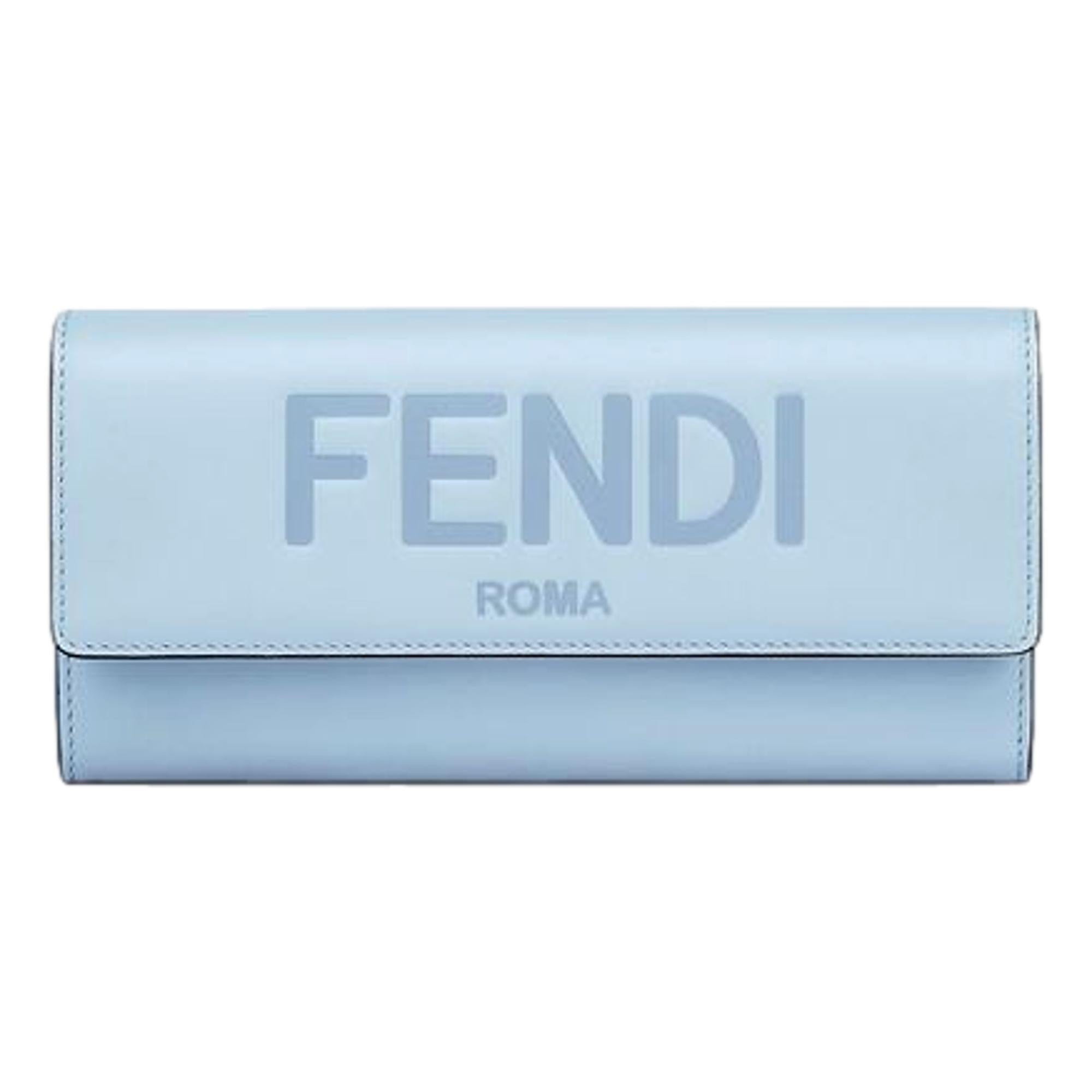 Fendi Roma Light Blue Smooth Calf Leather Continental Flap