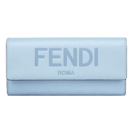 Fendi Roma Light Blue Smooth Calf Leather Continental Flap Wallet available at Queen Bee of Beverly Hills