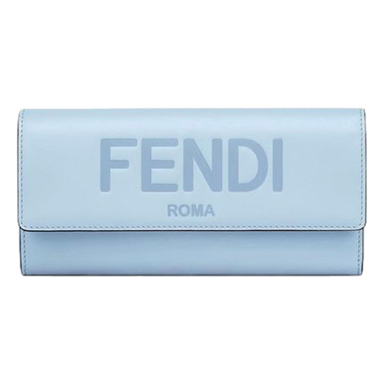 Fendi Roma Light Blue Smooth Calf Leather Continental Flap Wallet available at Queen Bee of Beverly Hills