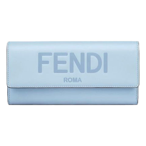 Fendi Roma Light Blue Smooth Calf Leather Continental Flap Wallet available at Queen Bee of Beverly Hills