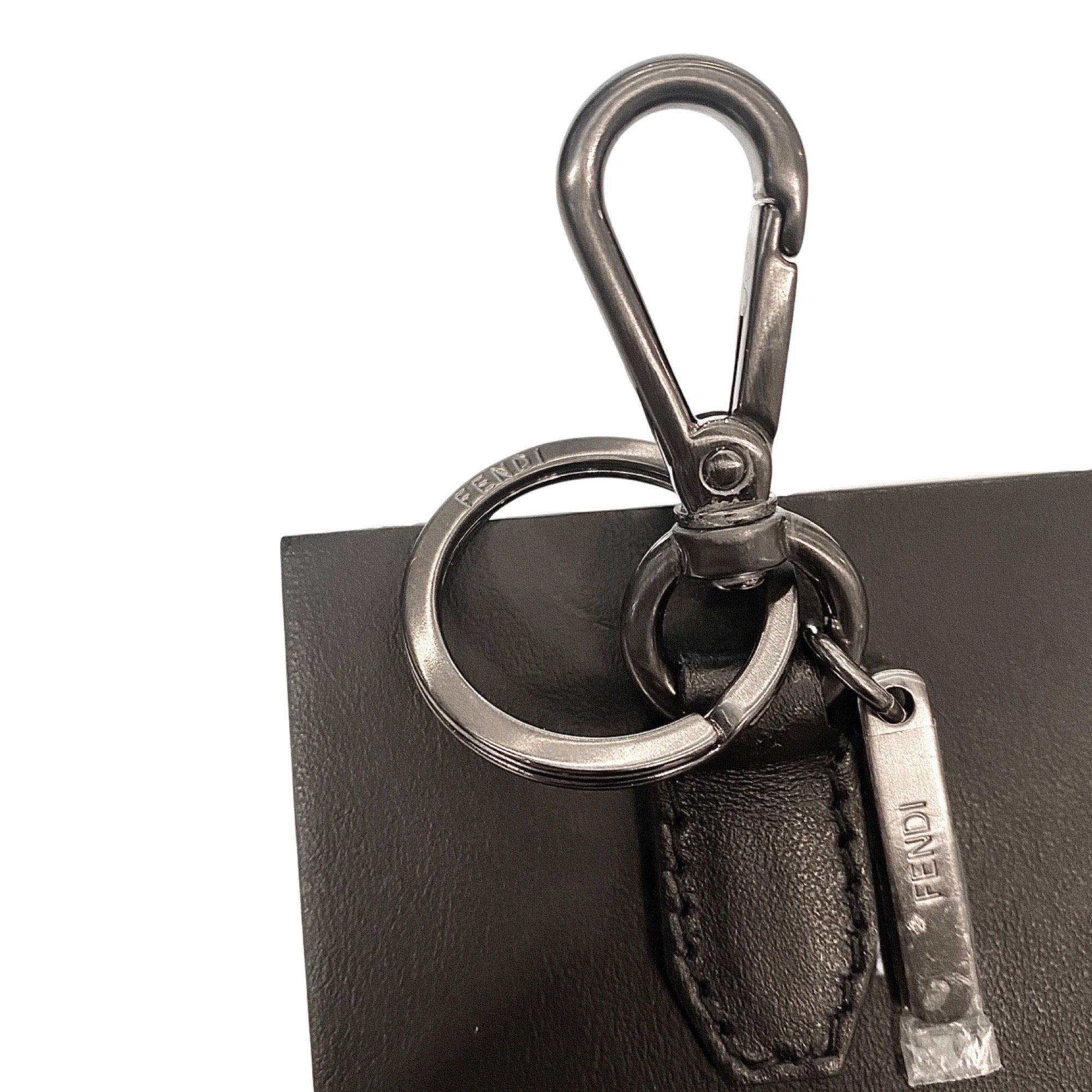 Fendi Roma Mini Box Black Leather Key Ring Charm available at Queen Bee of Beverly Hills