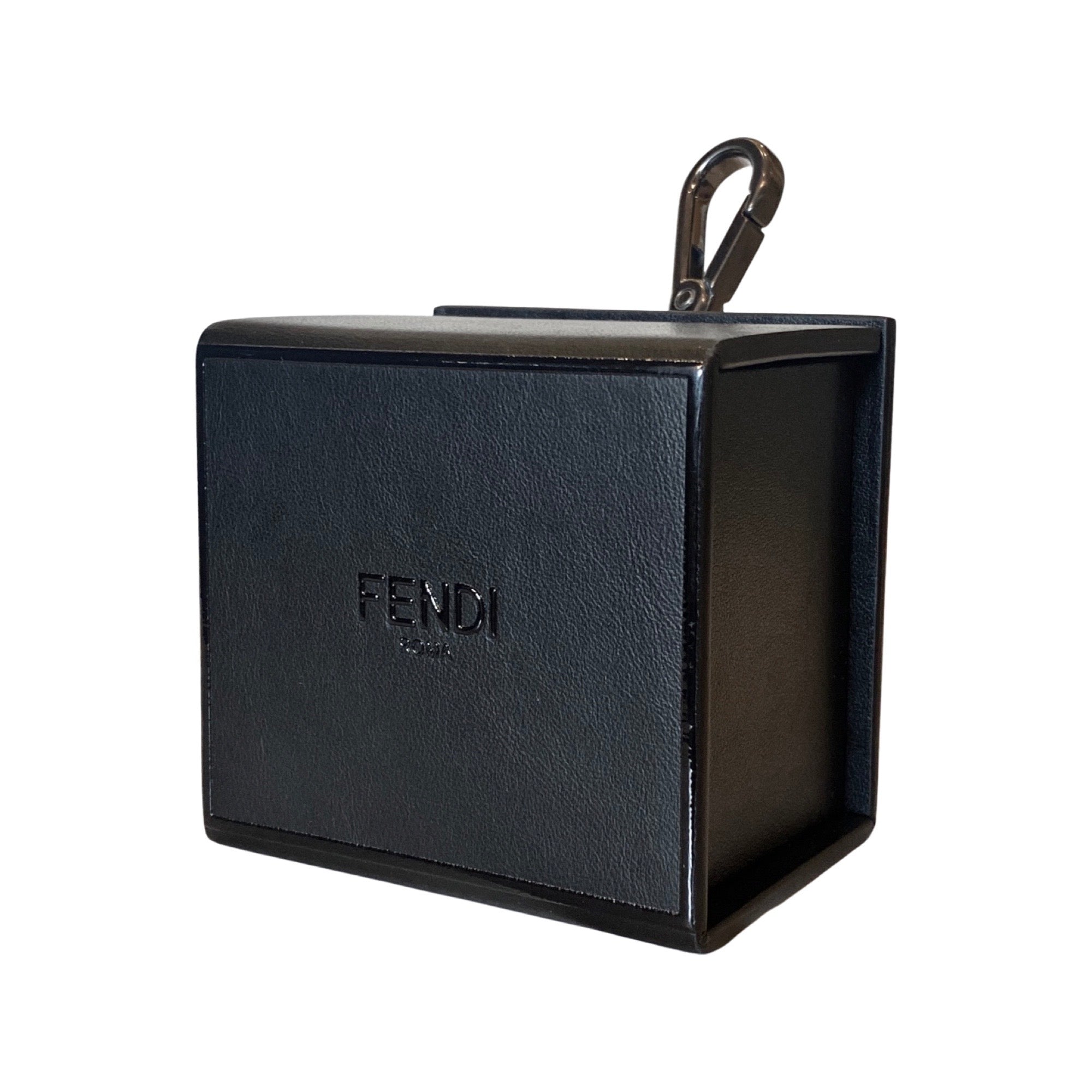 Fendi Roma Mini Box Black Leather Key Ring Charm available at Queen Bee of Beverly Hills