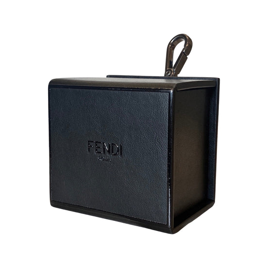 Fendi Roma Mini Box Black Leather Key Ring Charm available at Queen Bee of Beverly Hills