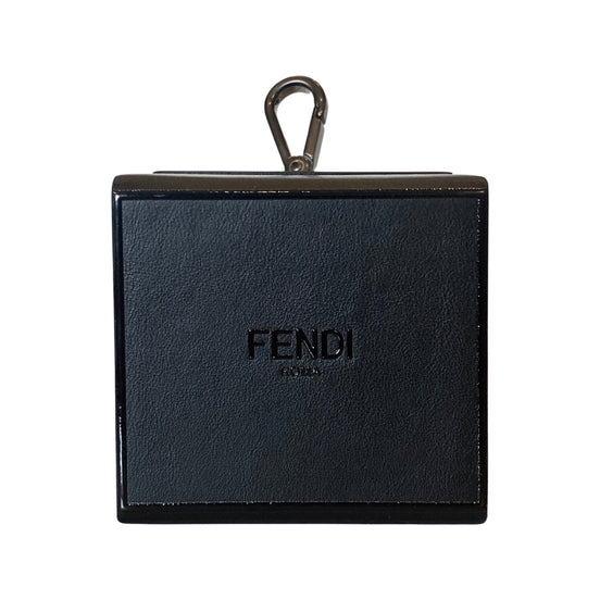 Fendi Roma Mini Box Black Leather Key Ring Charm available at Queen Bee of Beverly Hills