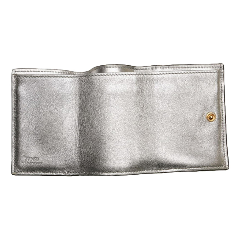Fendi Roma Silver Metallic Calf Leather Micro Trifold Wallet at_Queen_Bee_of_Beverly_Hills