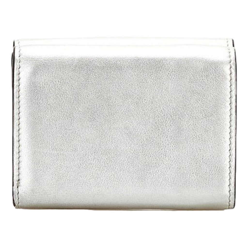 Fendi Roma Silver Metallic Calf Leather Micro Trifold Wallet at_Queen_Bee_of_Beverly_Hills