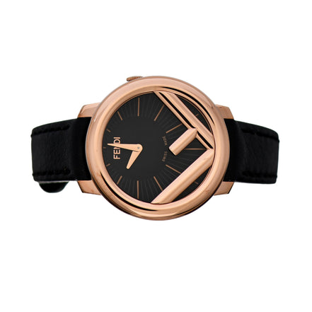 Fendi Runaway Rose Gold Black Calf Leather 36 MM Fashion Watch available at Queen Bee of Beverly Hills