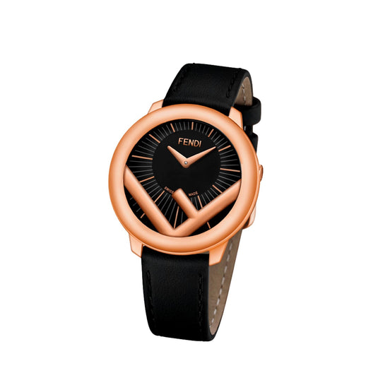 Fendi Runaway Rose Gold Black Calf Leather 36 MM Fashion Watch available at Queen Bee of Beverly Hills