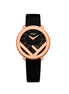 Fendi Runaway Rose Gold Black Calf Leather 36 MM Fashion Watch available at Queen Bee of Beverly Hills