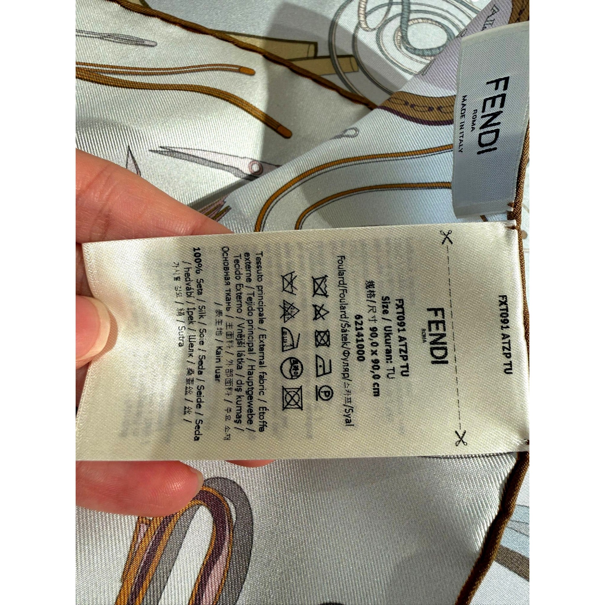 Fendi Multi-Color Graphic Print Silk Scarf Light Blue sold at Queen Bee of Beverly Hills