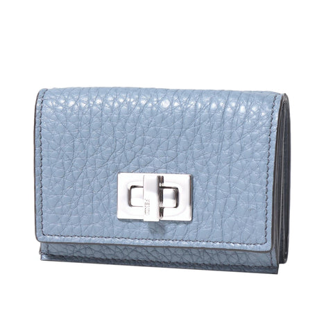 Fendi Selleria Leather Sky Blue Micro Trifold Wallet at_Queen_Bee_of_Beverly_Hills