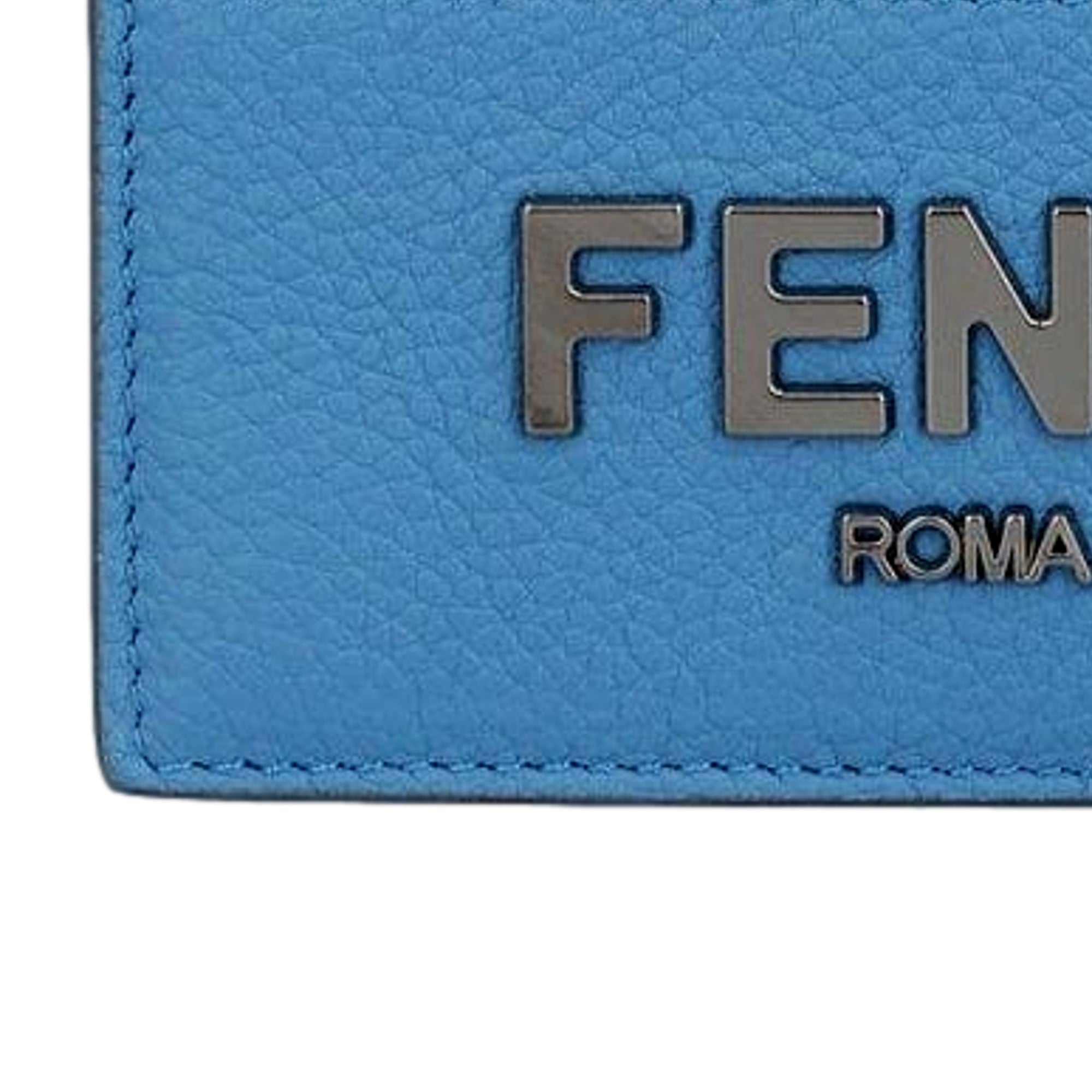 Fendi Signature Fiordaliso Blue Grained Leather Card Case Wallet available at Queen Bee of Beverly Hills
