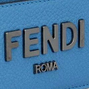 Fendi Signature Fiordaliso Blue Grained Leather Card Case Wallet available at Queen Bee of Beverly Hills