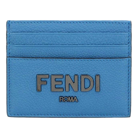 Fendi Signature Fiordaliso Blue Grained Leather Card Case Wallet available at Queen Bee of Beverly Hills