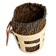 FENDI Step Out Bucket Bag Mini Canvas and Leather Zucca FF Logo available at Queen Bee of Beverly Hills