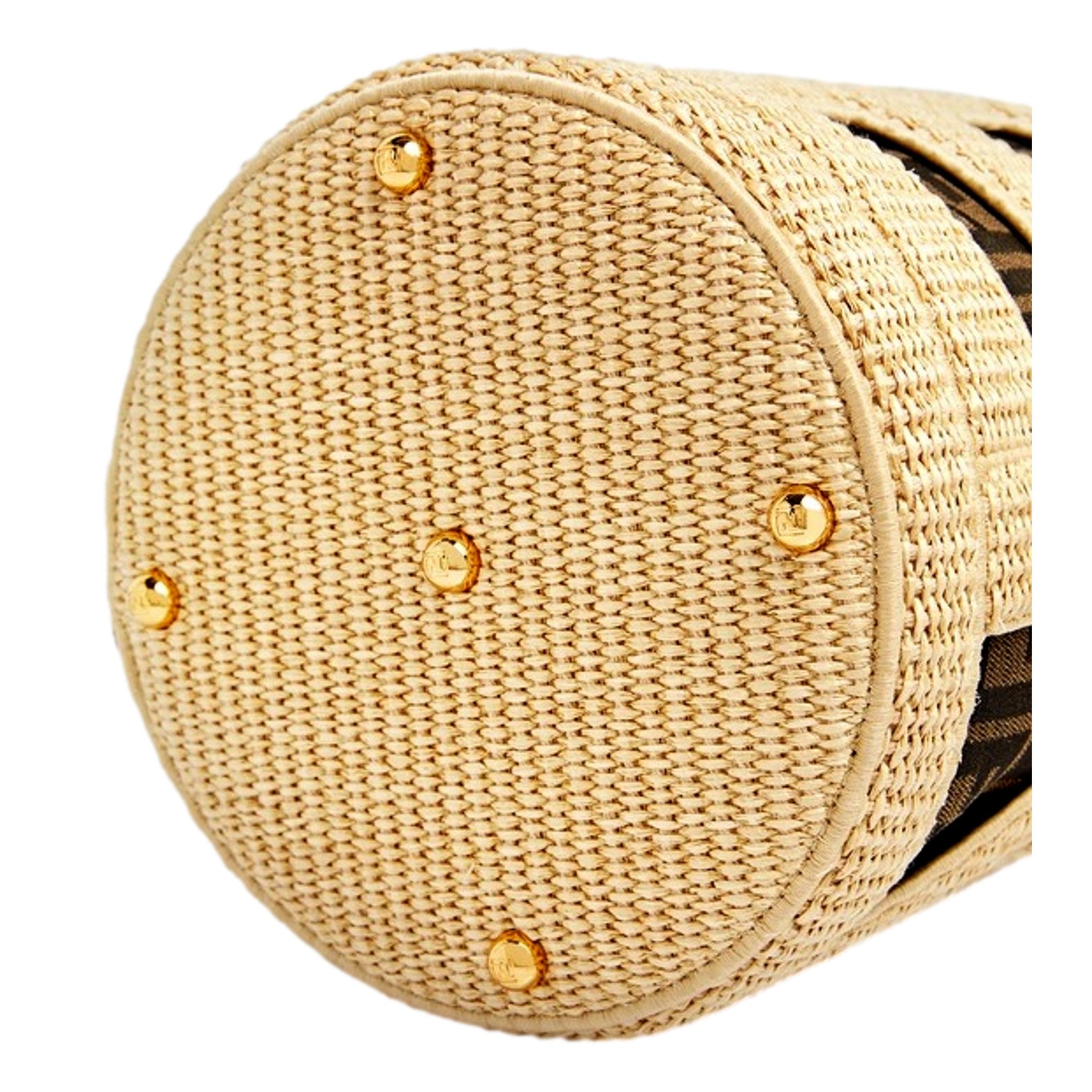 Fendi Step Out Straw and Canvas Medium Shoulder Bucket Bag available at Queen Bee of Beverly Hills