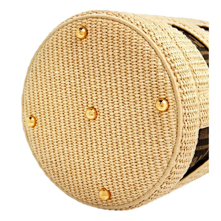 Fendi Step Out Straw and Canvas Medium Shoulder Bucket Bag available at Queen Bee of Beverly Hills