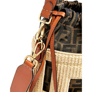 Fendi Step Out Straw and Canvas Medium Shoulder Bucket Bag available at Queen Bee of Beverly Hills