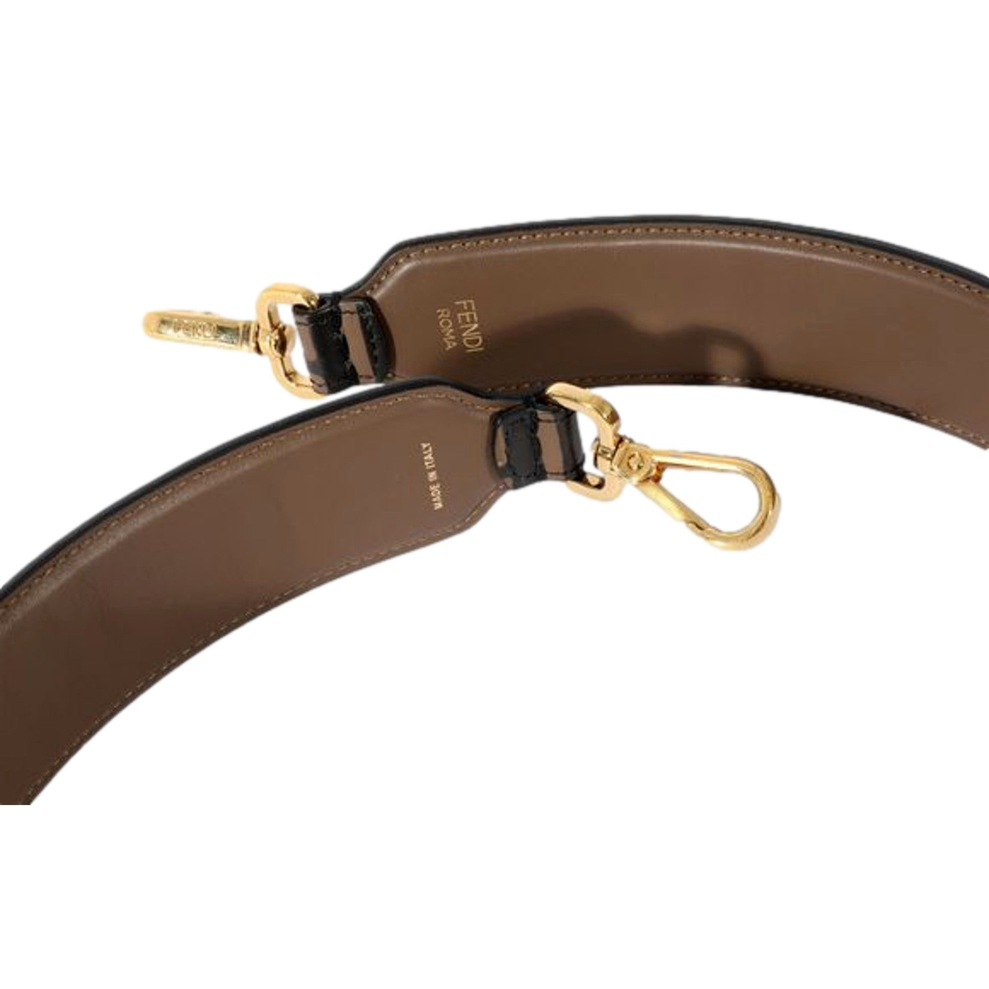 Fendi Strap You FF Zucca Brown Calfskin Leather Logo Mini Shoulder Strap