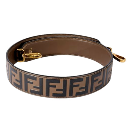 Fendi Strap You FF Zucca Brown Calfskin Leather Logo Mini Shoulder Strap