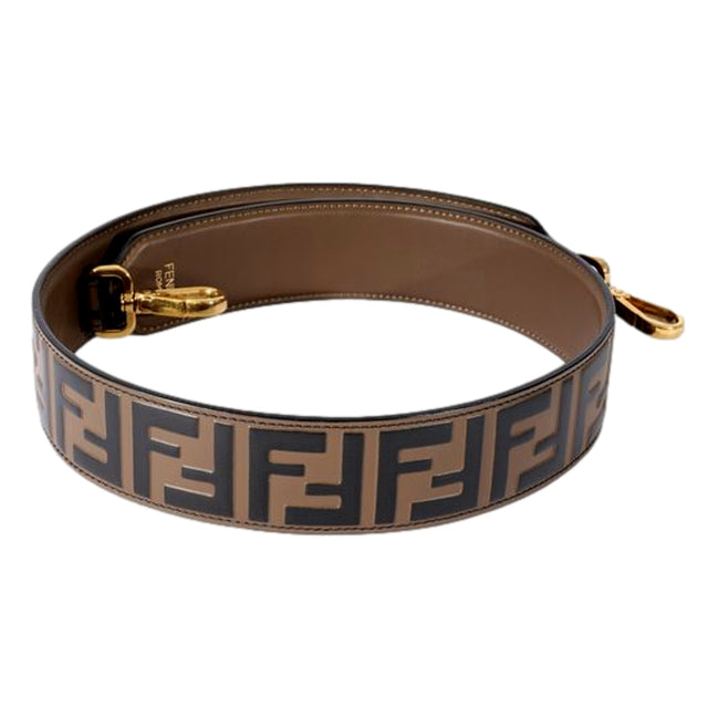 Fendi Strap You FF Zucca Brown Calfskin Leather Logo Mini Shoulder Strap